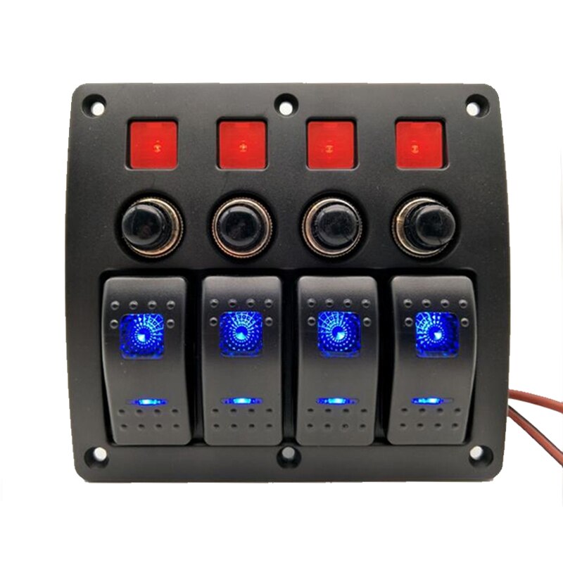 Impermeable 4 Gang RV coche barco marino disyuntor Panel de interruptor basculante LED