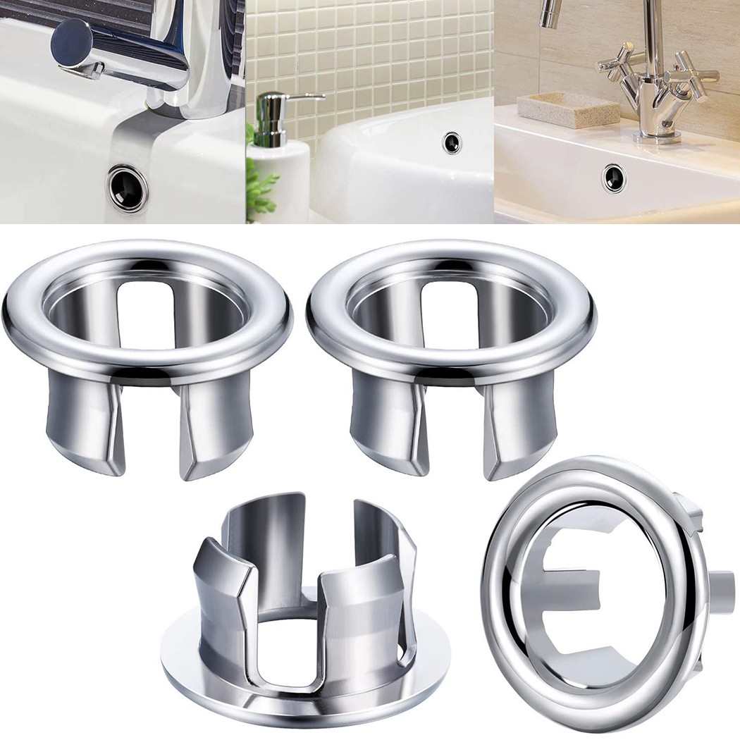 Anillos de cubierta de desbordamiento de fregadero, tapa de drenaje redonda con agujero cromado de plástico ABS, accesorios de repuesto para lavabo de cocina y baño, 4 Uds.