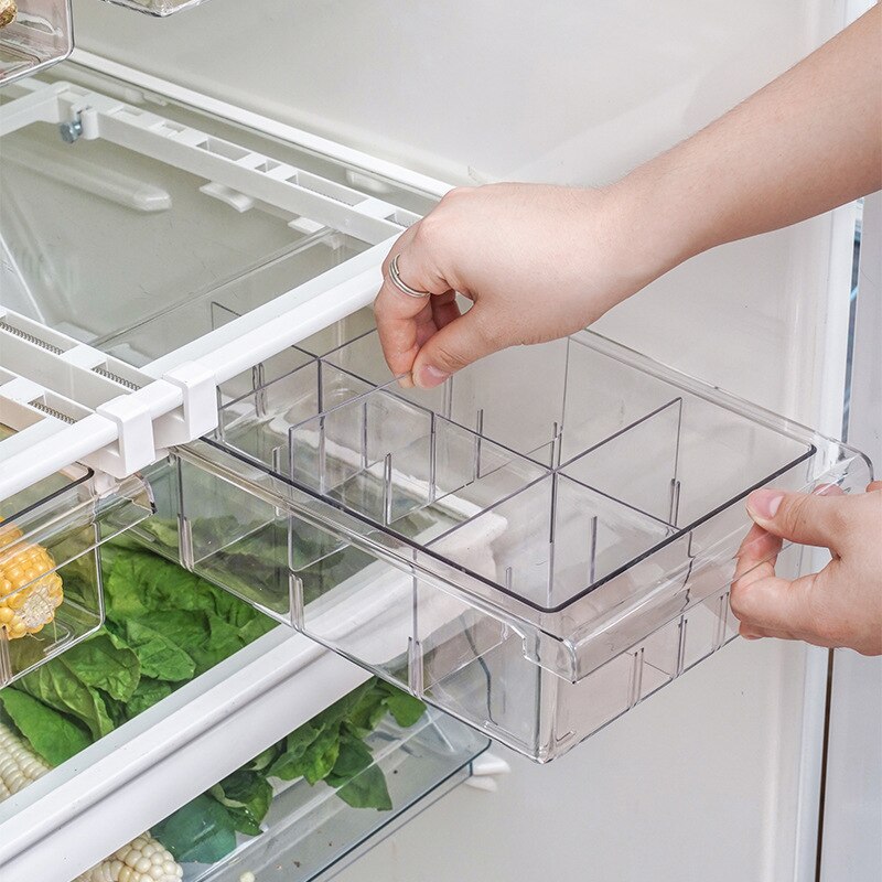 Justerbar 4/8 gitter køkken æg arrangør opbevaring rack kasse køleskab hylde holder udtrækkelig skuffe pladsbesparende køkken arrangør