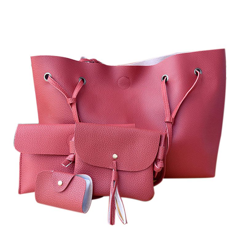 4Pcs Vrouwen Handtassen Purse Schoudertassen Casual Kwastje Tassen (Rood)