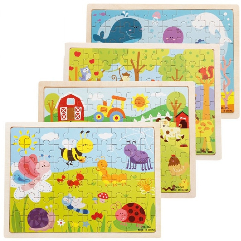 60PCS Bambini Giocattolo di Legno 3D Puzzle Di Cartone Animato Scatola di Immagazzinaggio Bambini Imparano Puzzle Cervello Educativo Puzzle di Costruzione Di Puzzle Educativi