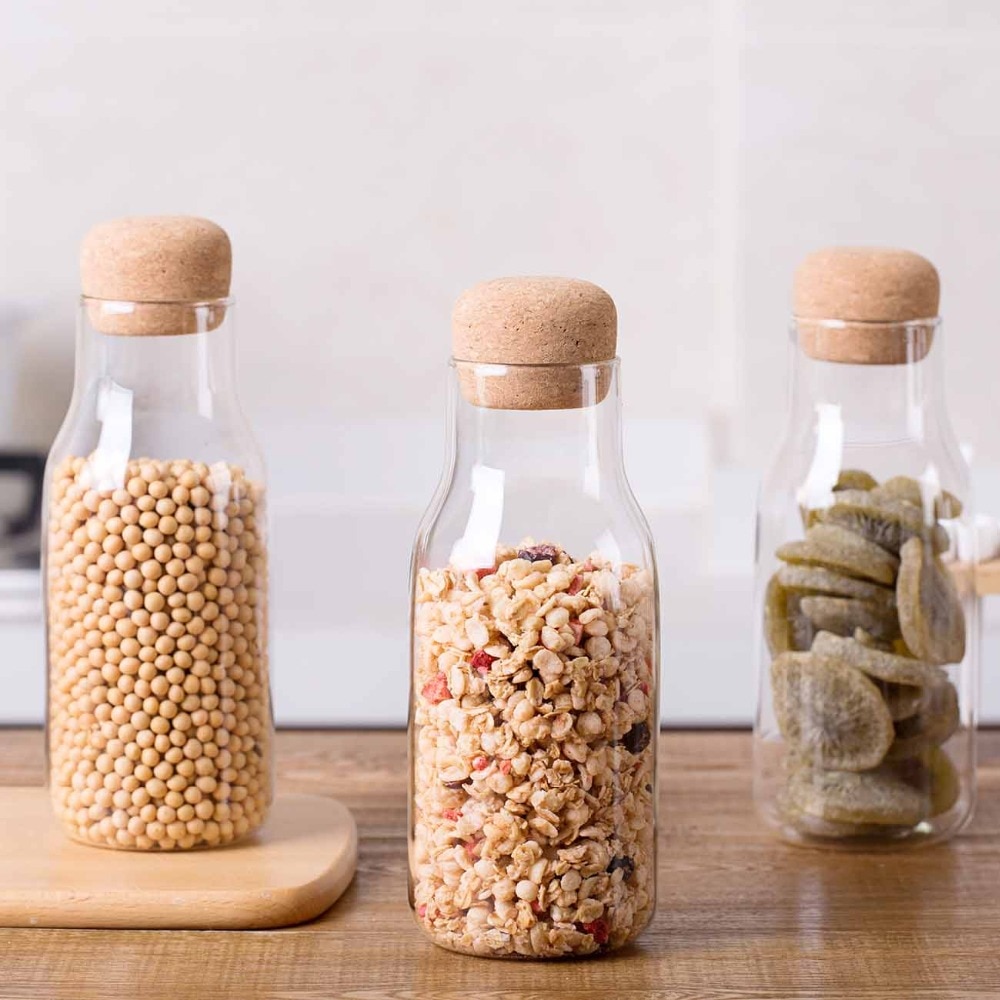 600/300/150ML Glass Storage Bottles for Bulk Products Containers with Lid Cork Column Sealed Jar Food Spices Organizer Cans