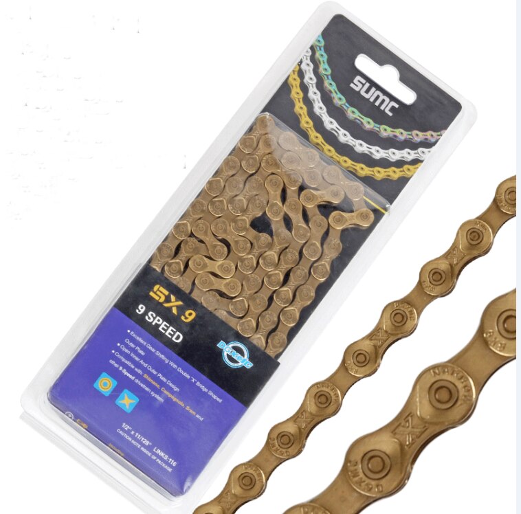 SUMC chaîne de vélo or arc-en-ciel chaîne de vélo X8 X9 X10 X11 X12 Super léger pour 9 10 vitesses vtt/vélo de route 116L creux: SX9  GOLDEN