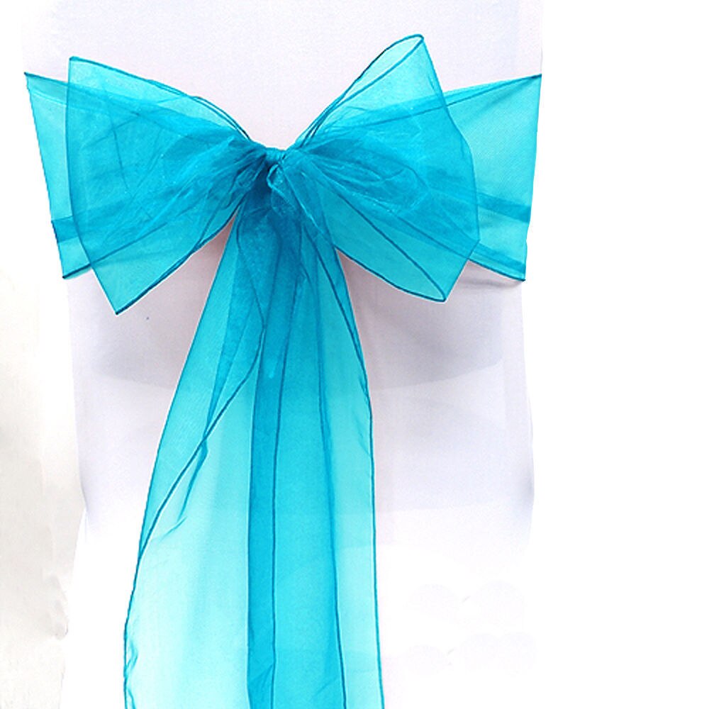 1 PC Organza Chair Cover Sash Bow Wedding Party Receptie Banket Decoratie Sjerpen Stoelbekleding bruiloft stoel knoop: Lake Blue