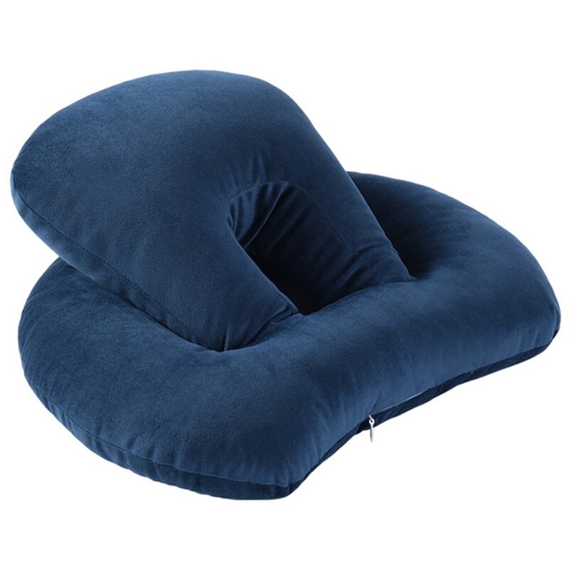 Portable Sleeping Desk Nap Pillow Neck Supporter Seat Cushion Headrest Travel Necks Pillows with Arm Rest: Royal blue