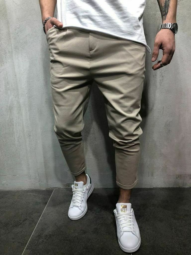 Herenbroek lange broek kantoor potlood rechte slanke pasvorm kleine voeten joggingbroek: Xl / Khaki