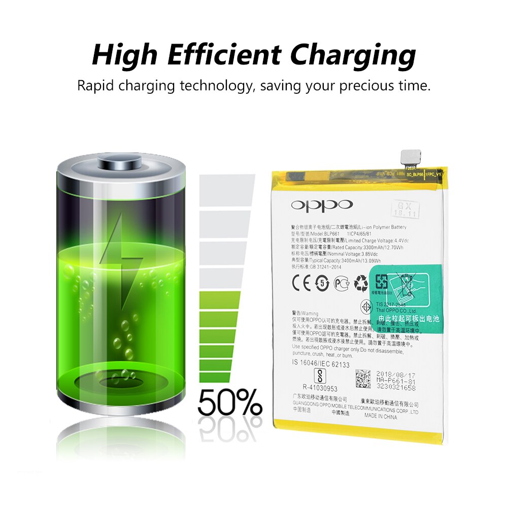 3.85V 3400mAh BLP661 Rechargeable li-ion Li-Po phone battery Lithium Battery For OPPO A3 Smart Phone High Capacity