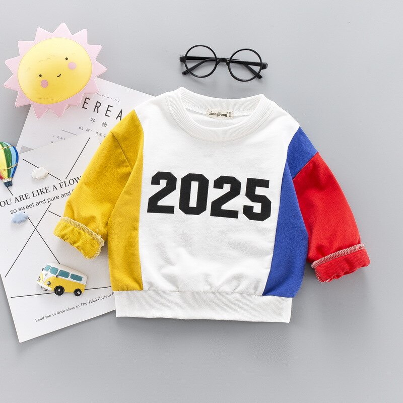 Printemps Automne Bébé Garçons Coton Couleur Bloc Manche Longue Cou O Décontracté T-Shirts Enfants Filles Sweatshirt Hauts