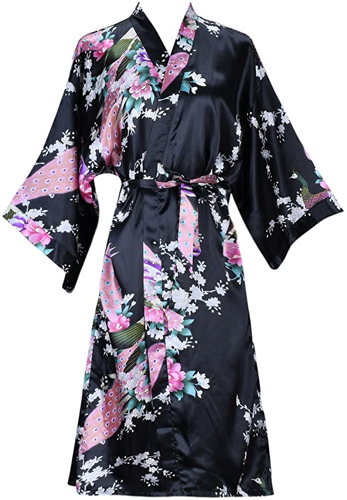 Zijde Satijn Bruiloft Bruid Bruidsmeisje Gewaad Bloemen Badjas Korte Kimono Robe Nacht Gewaad Badjas Mode Kamerjas Voor Vrouwen: M / Donkergrijs