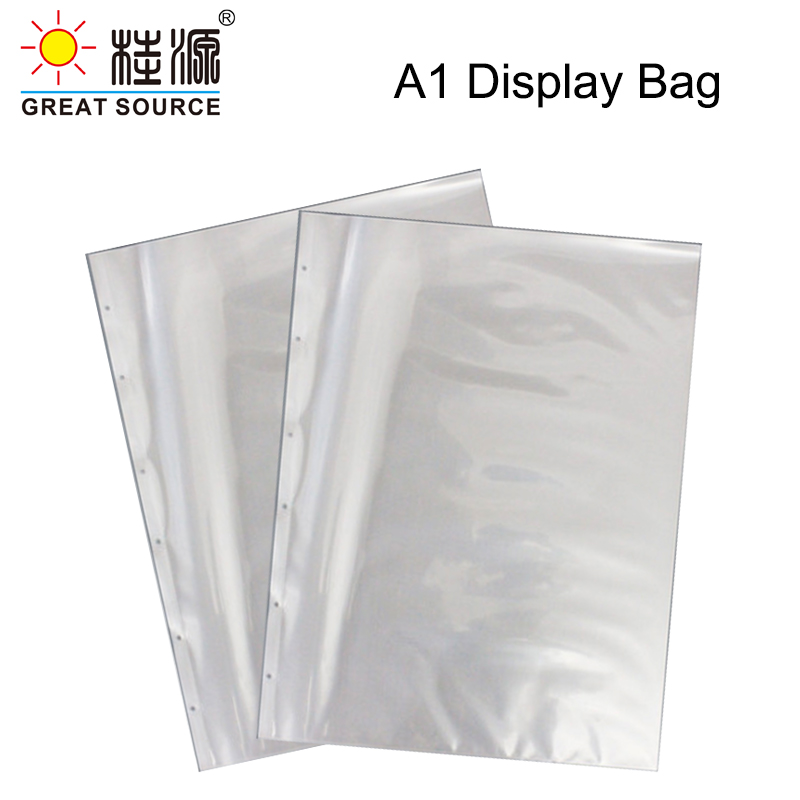 A1 sac de présentation A1 classeur pochette 6 trous pour A1 classeur Document W610 * H845mm(24.02 "* 33.27") (10 pièces)