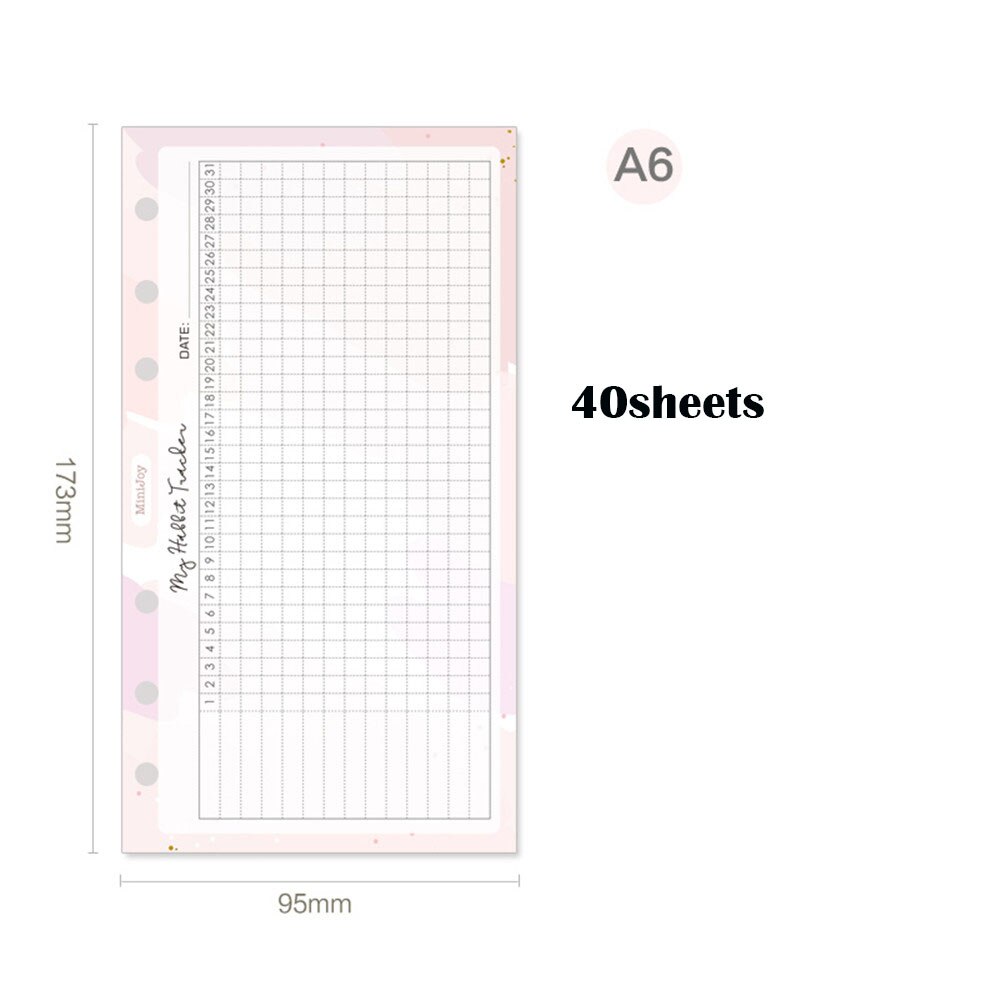 40 Sheets Habbit Tracker Notebook Inner Pages Cute Stationery 6 Holes A5/A6 Refills Loose Leaf Binder Organizer Notebook: A6
