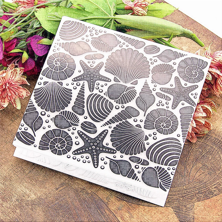 PANFELOU Easter Shell starfish Embossing folders Plastic For Scrapbooking DIY Template Fondant Cake Photo Album Card Making