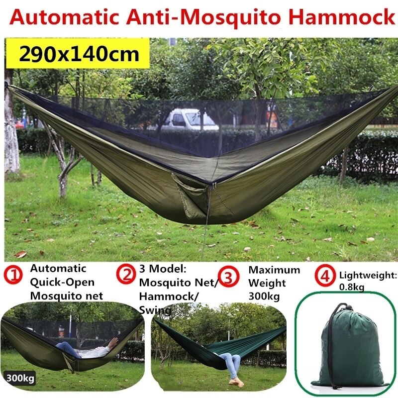 Hamac Anti-moustique à ouverture rapide automatique, 290x140cm, hamac simple Double avec moustiquaire, hamac de loisirs d&#39;extérieur