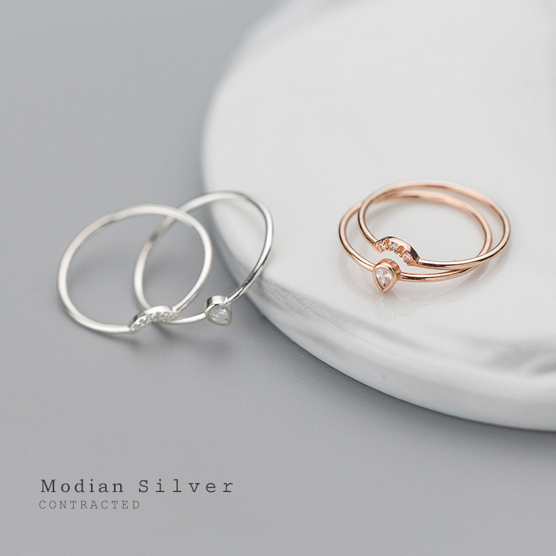 Modian Rose Gold Color Geometric Fan Shape Water Double Circle Sterling Silver 925 Ring for Women Original Fine Jewelry