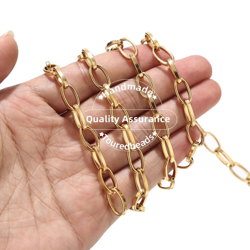 1 mètre 7mm largeur acier inoxydable or ovale Rolo câble chaîne pour hommes femmes Bracelet collier faisant bricolage chaîne bijoux fournitures: Gold 7x13mm