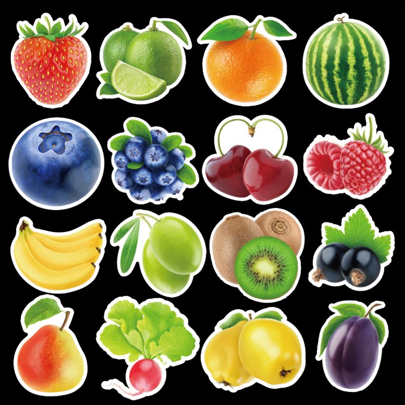 100pcs Fruit Vegetable Green Plant Doodle Stickers For Car Laptop Skateboard Motorcycle Trolley Cartoon Computer Sticker