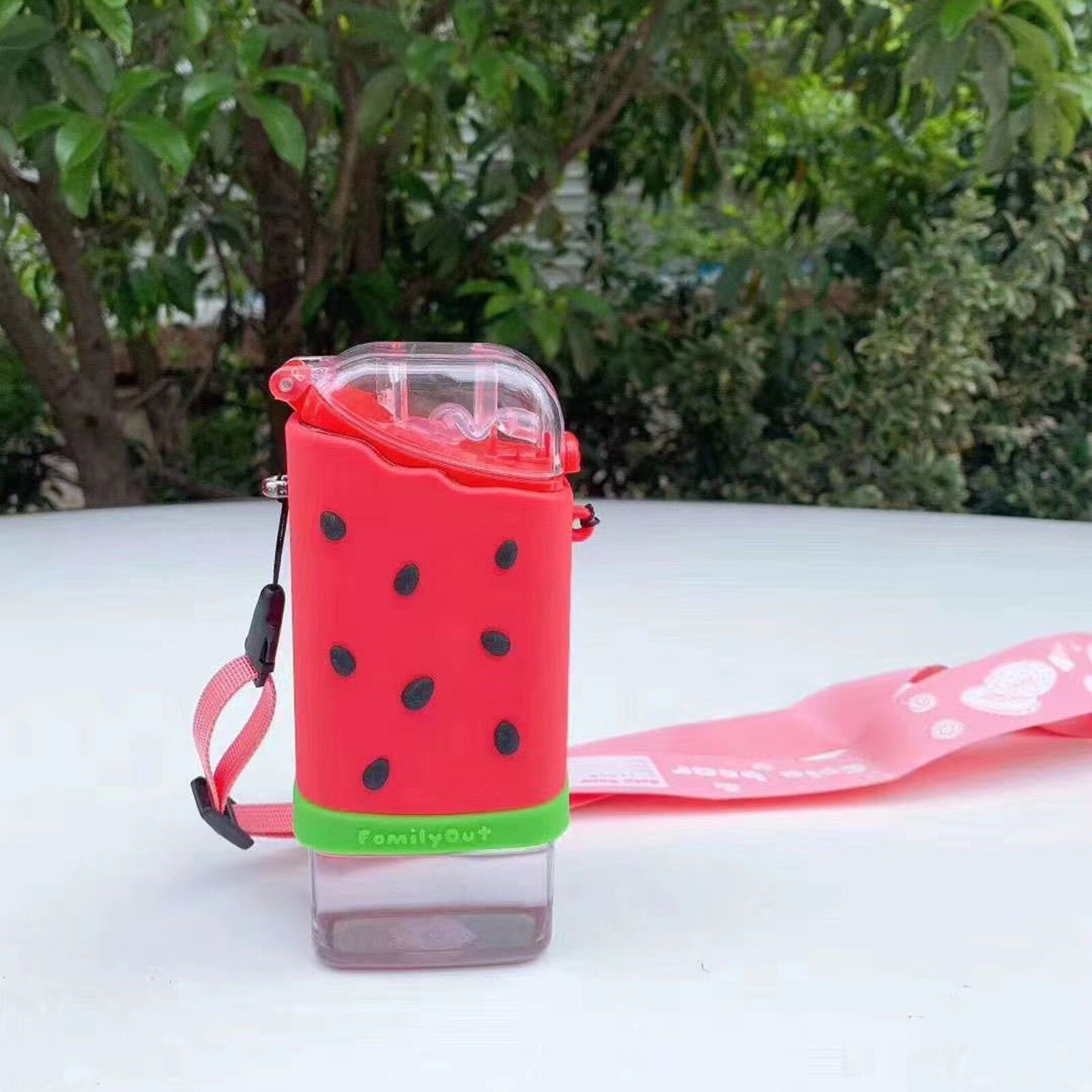 300ml Summer Cute Donut Ice Cream Water Bottle With Straw Square Watermelon Cup Portable Leakproof Bottle BPA Free