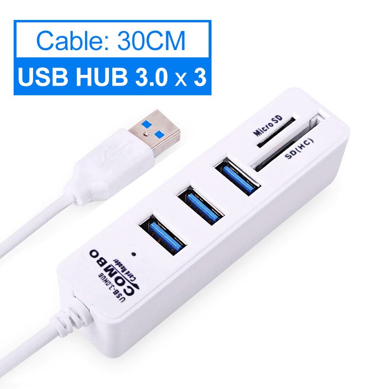 Connecteur USB, Hub USB 3.0 Multi Hub USB 3.0, séparateur USB 2.0 3 / 6 Ports, Hab, Micro TF/SD à grande vitesse, lecteur de cartes, accessoires d'ordinateur pour PC: 3 Port White USB 3.0