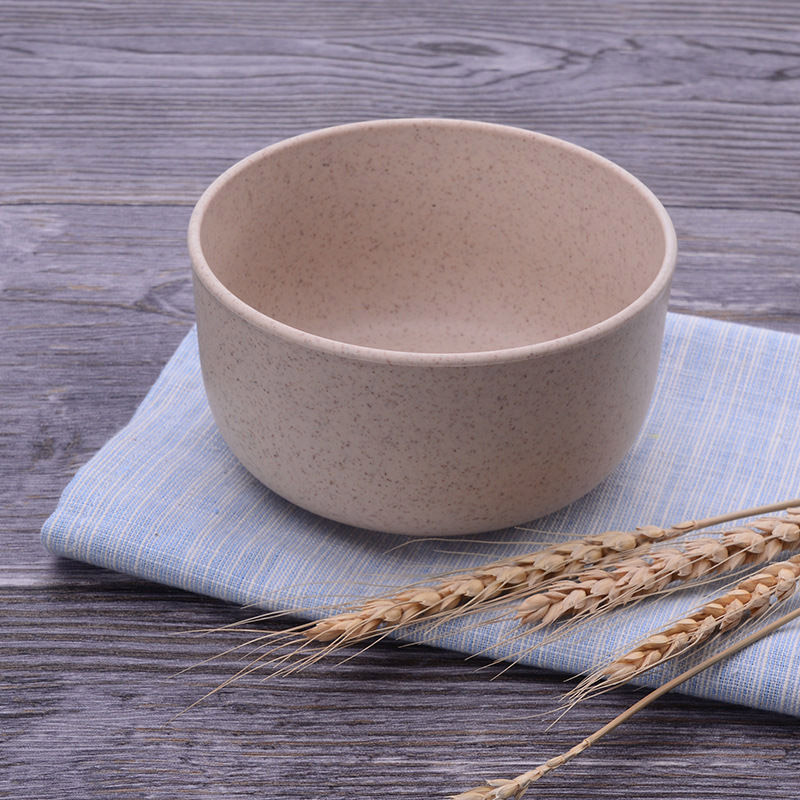 Baby Feeding Bowl Eco-friendly Kids Plate Food Grade Wheat Straw Solid Color Round Dish Children Dinnerware Infant Bowls MBG0466: Beige