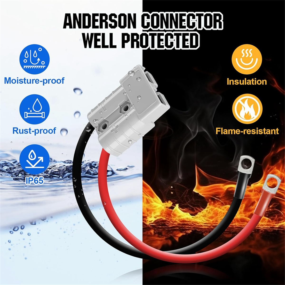Anderson Connector 50A Kit Anderson Plug 8 Guage 30cm Battery Cables Waterproof Quick Connectors for Lifepo4