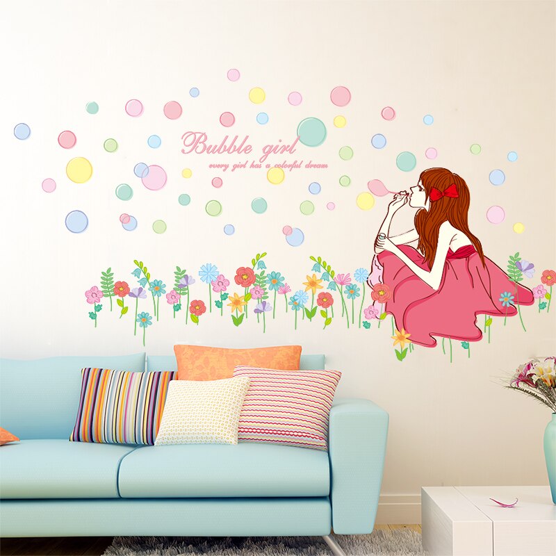 Cartoon Girl Wall Stickers DIY Children Walll Decals for Kids Rooms Baby Bedroom Nursery Home Decoration