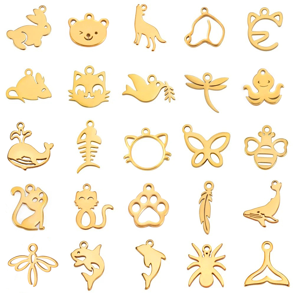 EUEAVAN 5 stks Dier Rvs Charms Kat Vlinder Poot Libel Vissenstaart DIY Hanger Ketting Sieraden Maken Accessoires