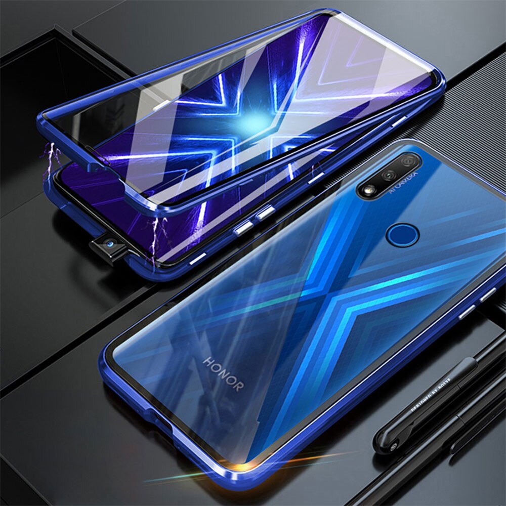Caso magnético para huawei honor 9x STK-LX1 global 6.59 "capa de telefone de vidro temperado lado duplo em honor9x honor9x premium coque: Honor 9x STK-LX1 / Blue