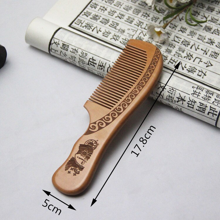 1Pcs Peach Wood Comb Flower Painted Anti-Static Natural Head Massage Comb Handmade Wooden Hair Comb Hair Styling Tools For: NO.12
