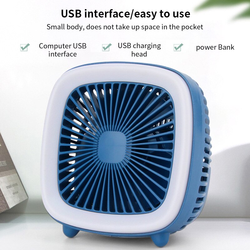 Mini ladattava led pöytäkone pöytätuuletin yövalo usb säädettävä nopeus pieni tuuletin 360 ° kannettava ilmajäähdytystuuletin jäähdytin