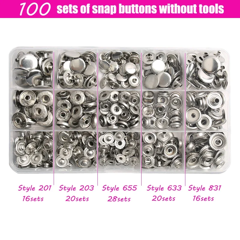 24-150set/box Metal Snap Fasteners Button Stainless Steel 633# Snap Buttons Sewing Accessories for Clothing Jacket Leather Craft: DULL
