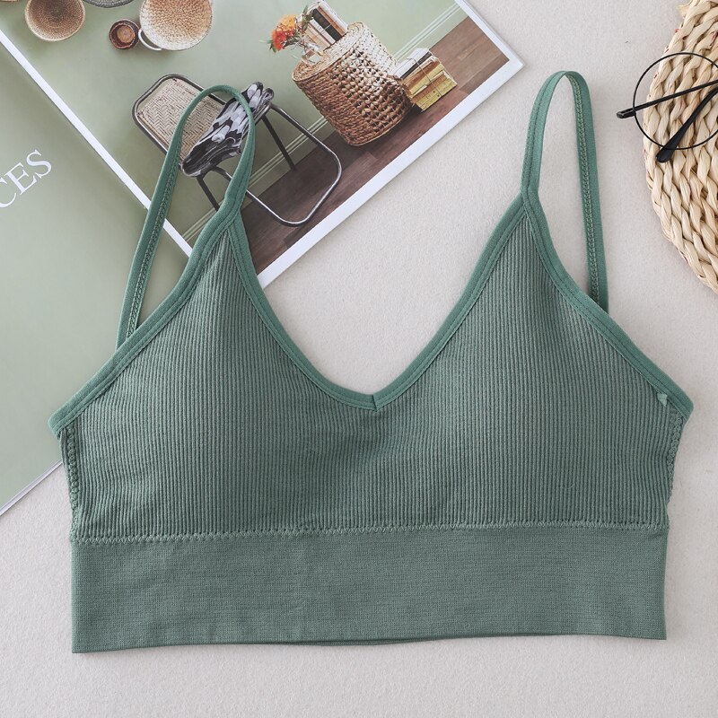 Tidan Sports Tee Bra Women Seamless Female Streetwear Workout Running Bras Strap Wrapped Breathable Sports Bra Underwear: Green