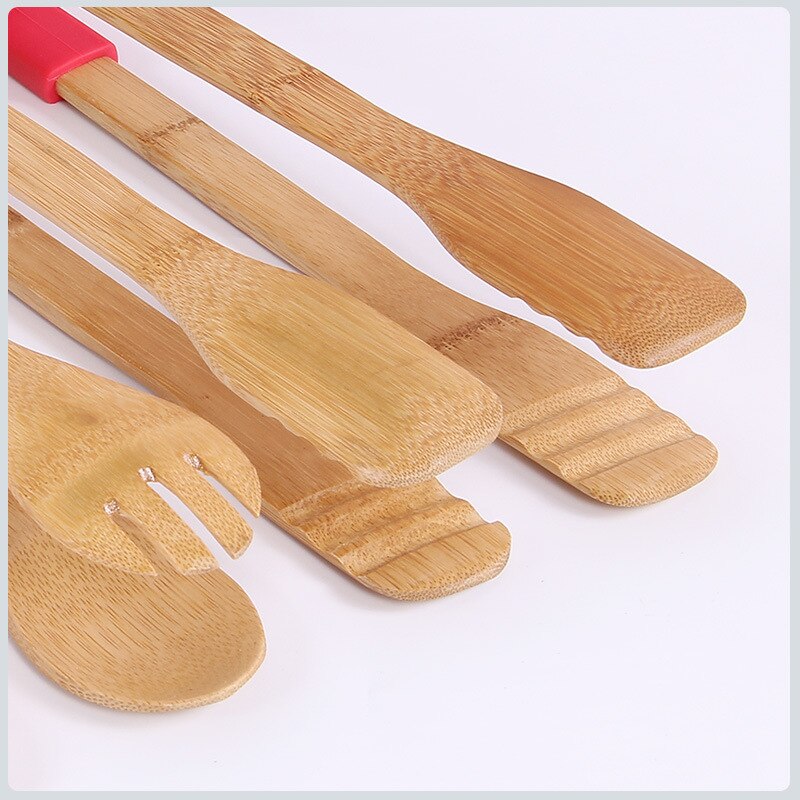 Pinzas para comida de bambú tostar, pastel de madera, ensalada bolsa con Clip para aperitivos, mango de silicona, pinzas para pan y barbacoa, utensilios de cocina, pinchos