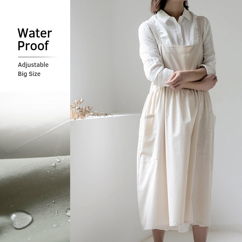 Adjustable Bib Apron with Pockets Cross Back Kitchen Chef Florist Shop Overalls Cotton Women Apron for Baking Painting Gardening