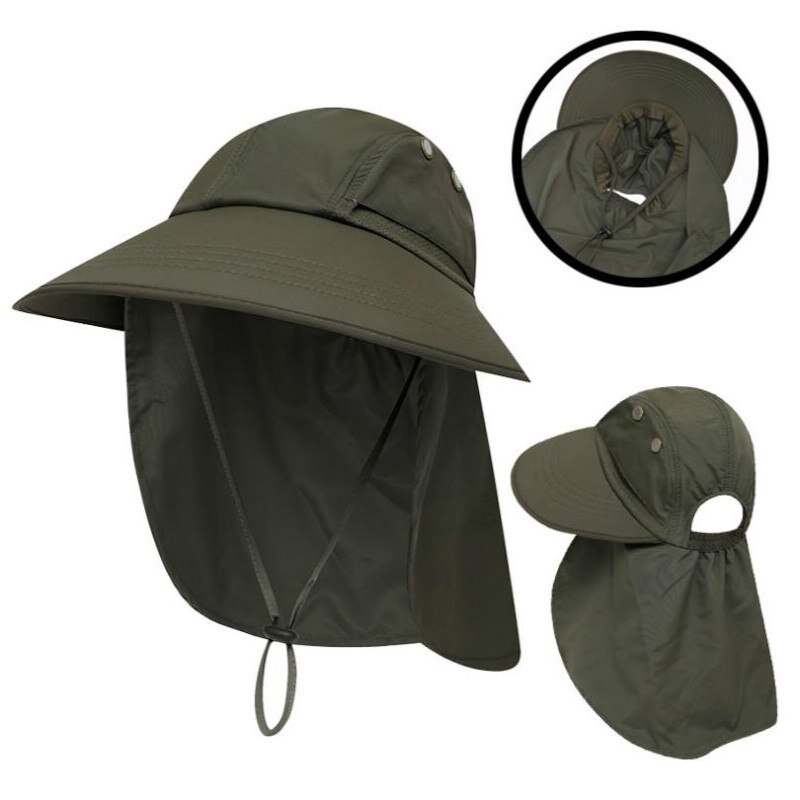 Gorra de pesca de cola de caballo de ala ancha para mujer, sombrero de pescador ajustable, protección UV sólida, protector solar de verano, bob: Verde militar