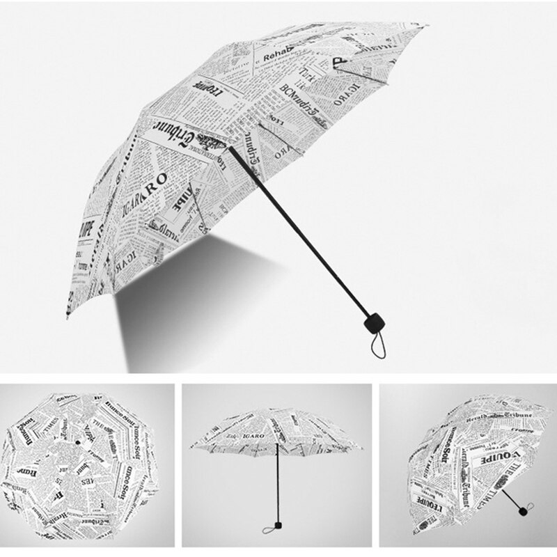 British Wind Black And White Newspaper Umbrella Folding Automatic Umbrella Anti-Uv Sun/Rain Umbrella Parasol