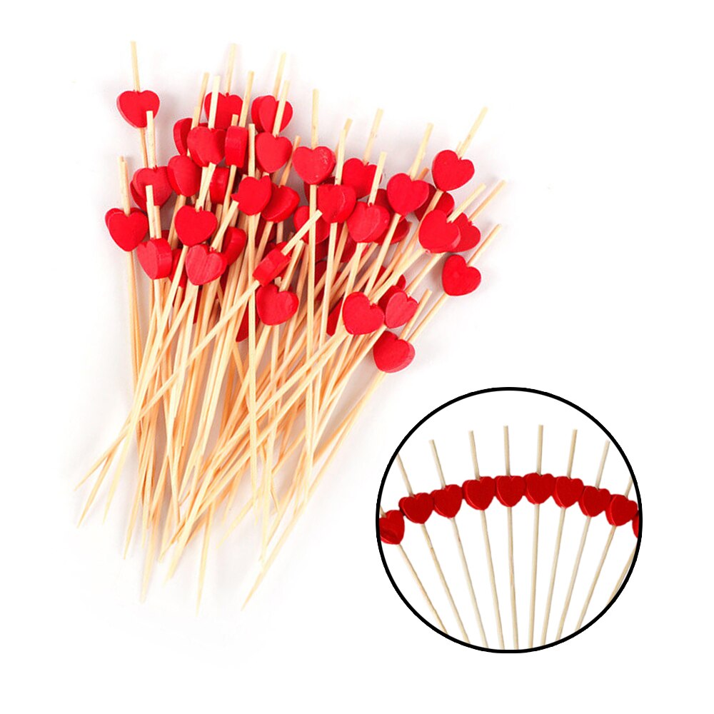 100 pièces 12cm jetable bambou coeur brochette fruits Dessert gâteau signe Cocktail choisir mignon nourriture bâton Buffet décoration de gâteaux fête