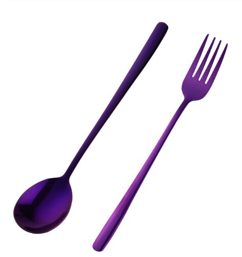 2 Teile/satz Gold Dessert Löffel Gabel 18/0 Edelstahl Bunte Party Dessert Suppe Löffel Set Kreative Kuchen Werkzeug Geschirr: purple set