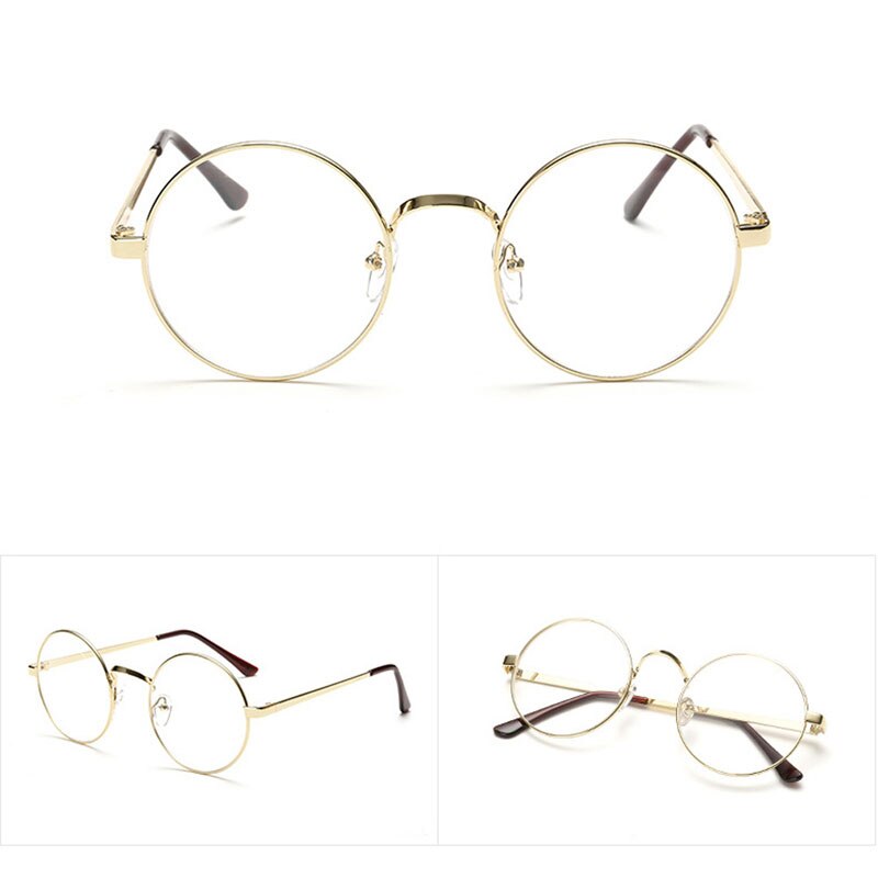 Chic Eyeglasses Retro Big Round Metal Frame Clear Lens Glasses Nerd Spectacles: Gold