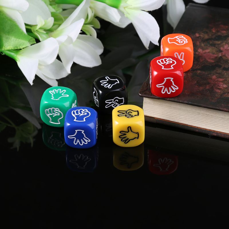 6pcs/set Funny Drinking Game Dice Rock Paper Scissors Finger-guessing Gambling Game Toys 6-Side 20mm Table Playing Games