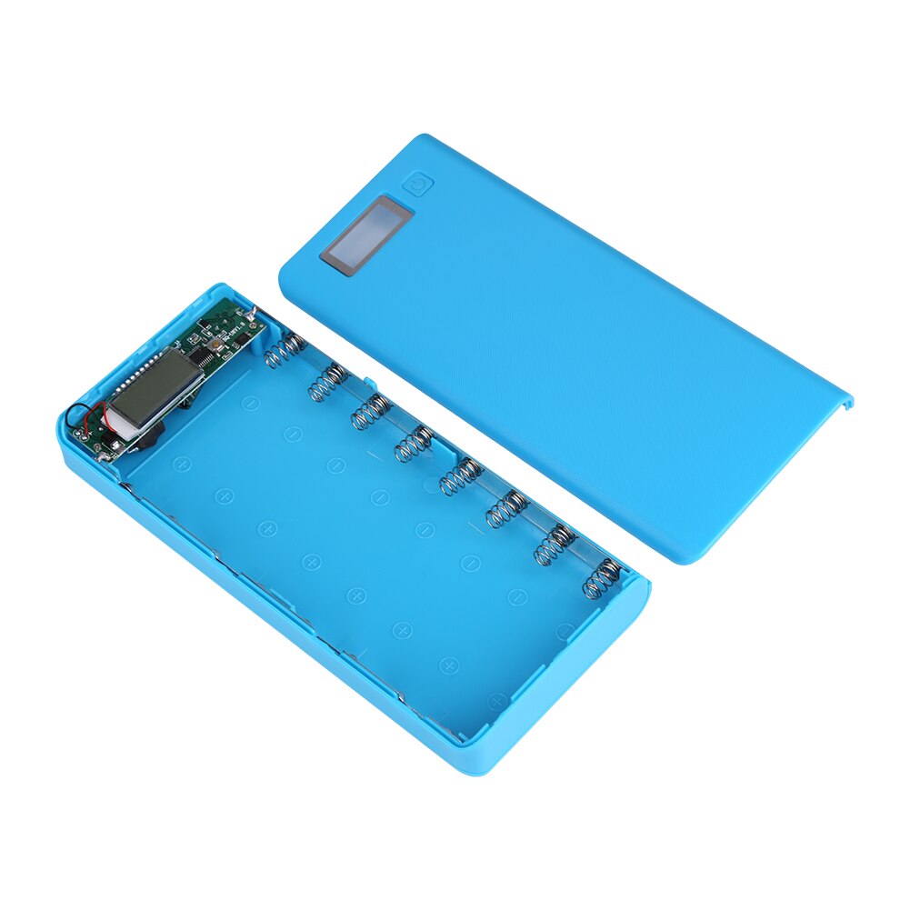 Battery Power Bank Box Battery Power Bank Shell Case 5V 2A Dual USB LCD Display Shell With 2 LED Light Indicator: Blue