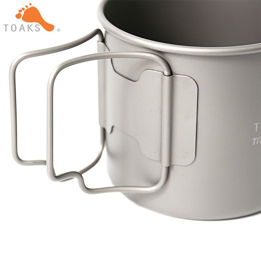 TOAKS CUP-375 Pure Titanium Cup Ultralight Outdoor Mok zonder Deksel en Opvouwbaar Handvat Camping Kookgerei 375 ml 62g