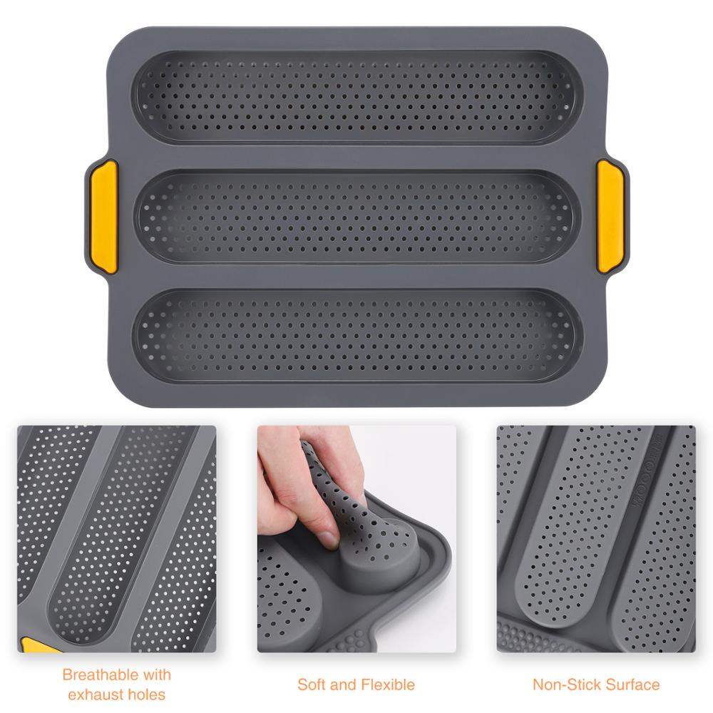 Silicone French Bread Baking Mold Set Bread Wave Baking Tray Practical Cake Baguette Mold Pans 3 Groove Waves Bread Baking Tools