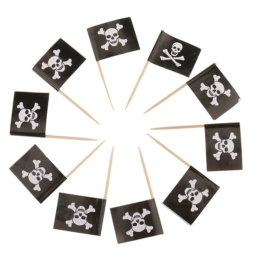 50pcs Pirate Cocktail Toothpicks Flags Cake Toppers for Food, Appetizer, Cocktail, Cupcake Decoration