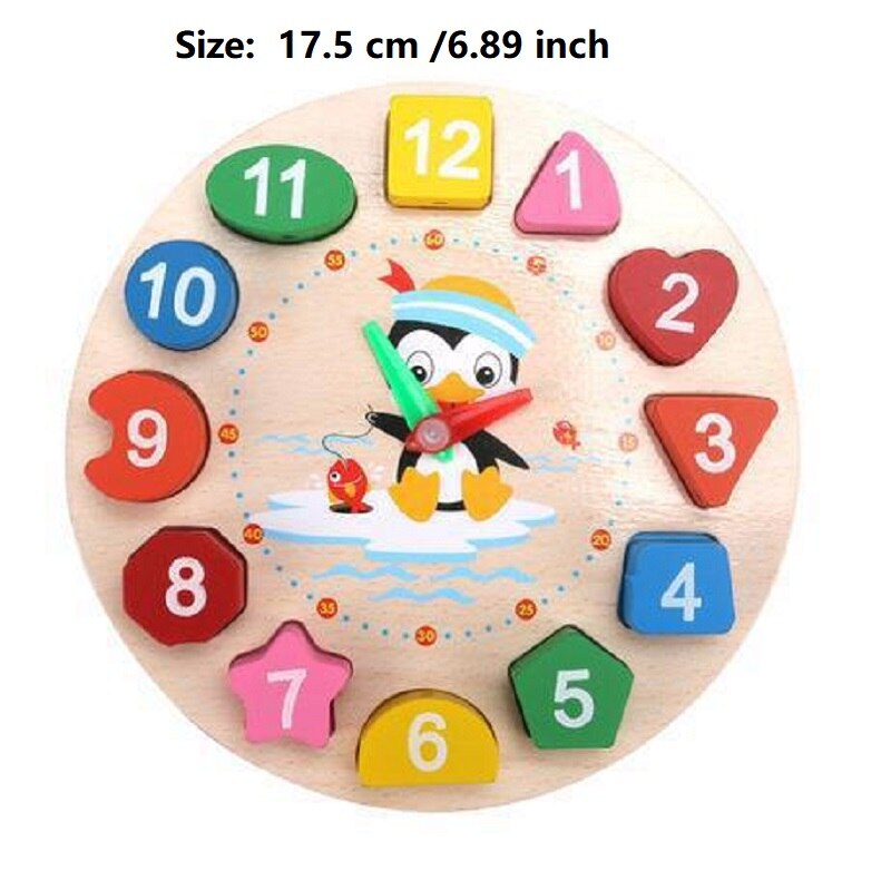 Kids Early Educational Wooden Clock Puzzle Cartoon Animal Shape Tangram Cognitive Digital Clock Assembly