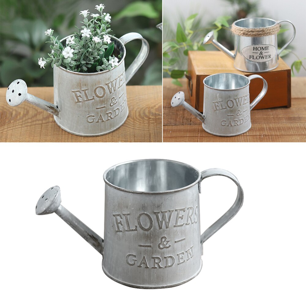 Flower Vase Can Rustic Style Iron Metal Jug Pitcher Tin Bucket Watering Can Shape Portable Pot for Home Wedding Party D: Default Title