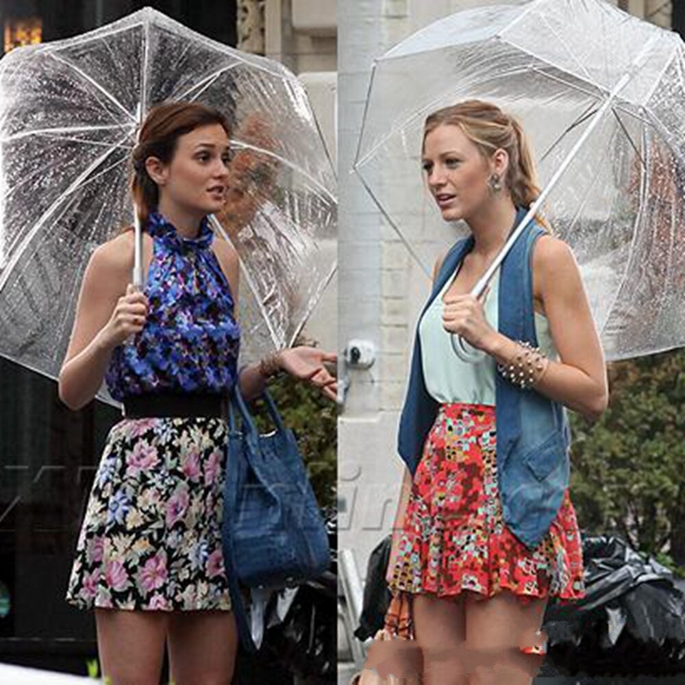 Farve gennemsigtige blade bur solrig paraply regn paraply parasol kvinder halvautomatiske paraplyer klar