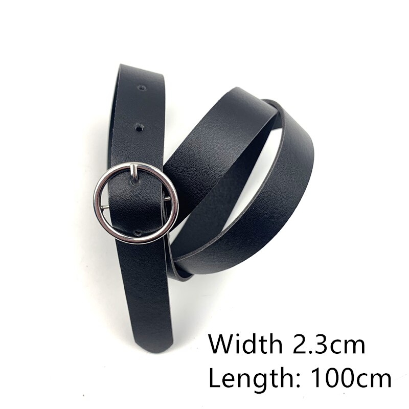 Leather belt women classic retro simple belt female round buckle female belt simple round pin buckle