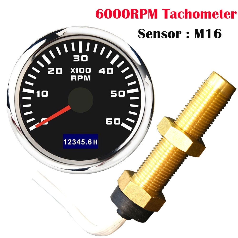 52mm Car Tachometer Waterproof LCD Display Tach Hour Counter Meter For Diesel Motor Engine Marine Boat3000 4000 6000 8000RPM: 6000RPM BS M16