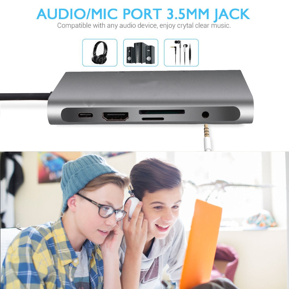 Adaptateur HUB USB type-c 11 en 1, 4K, HDMI, VGA, RJ45 Lan, Ethernet, SD/TF, 3.5MM, AUX, Station d&#39;accueil, séparateur pour ordinateur portable