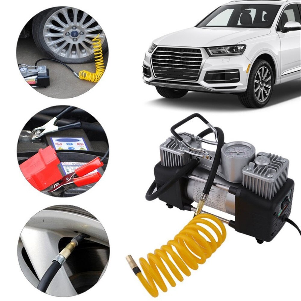 60l/min 300w 150psi compressor de ar do carro pneu 12v aço inoxidável duplo cilindro inflator alta potência bomba inflação do pneu carro